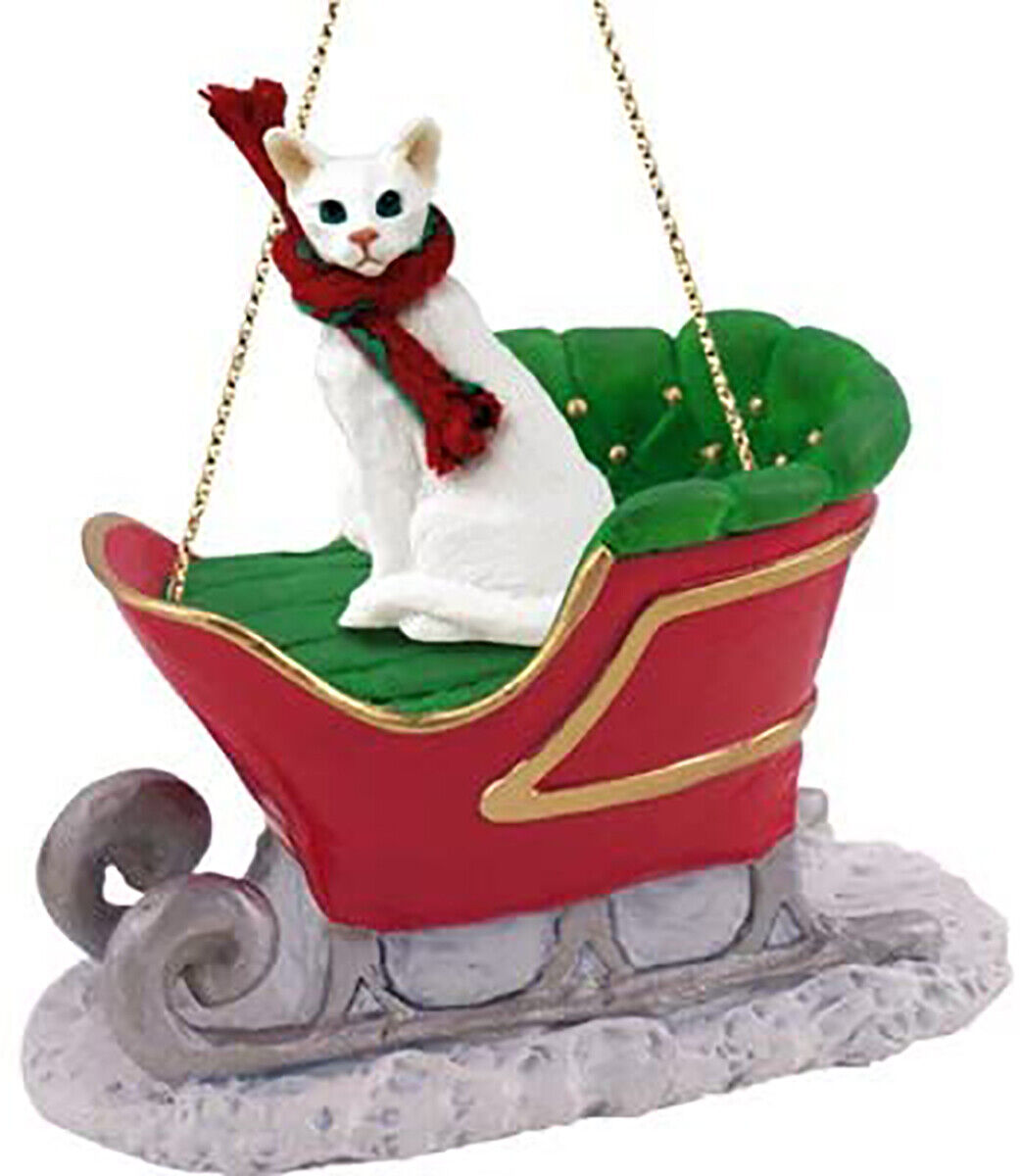 Conversation Concepts White Oriental Shorthaired Cat Sleigh Holiday Ornament