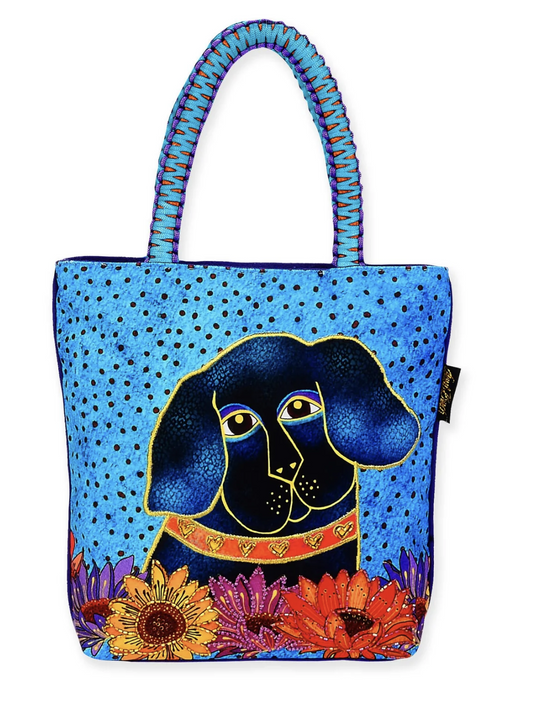 Laurel Burch Matisse in Flowers Black Lab Dog Small Tote, 10" x 3" x 10.25"
