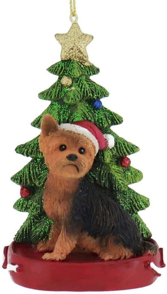 Kurt Adler Yorkshire Terrier With Santa Hat Christmas Tree Ornament, 4.25 "