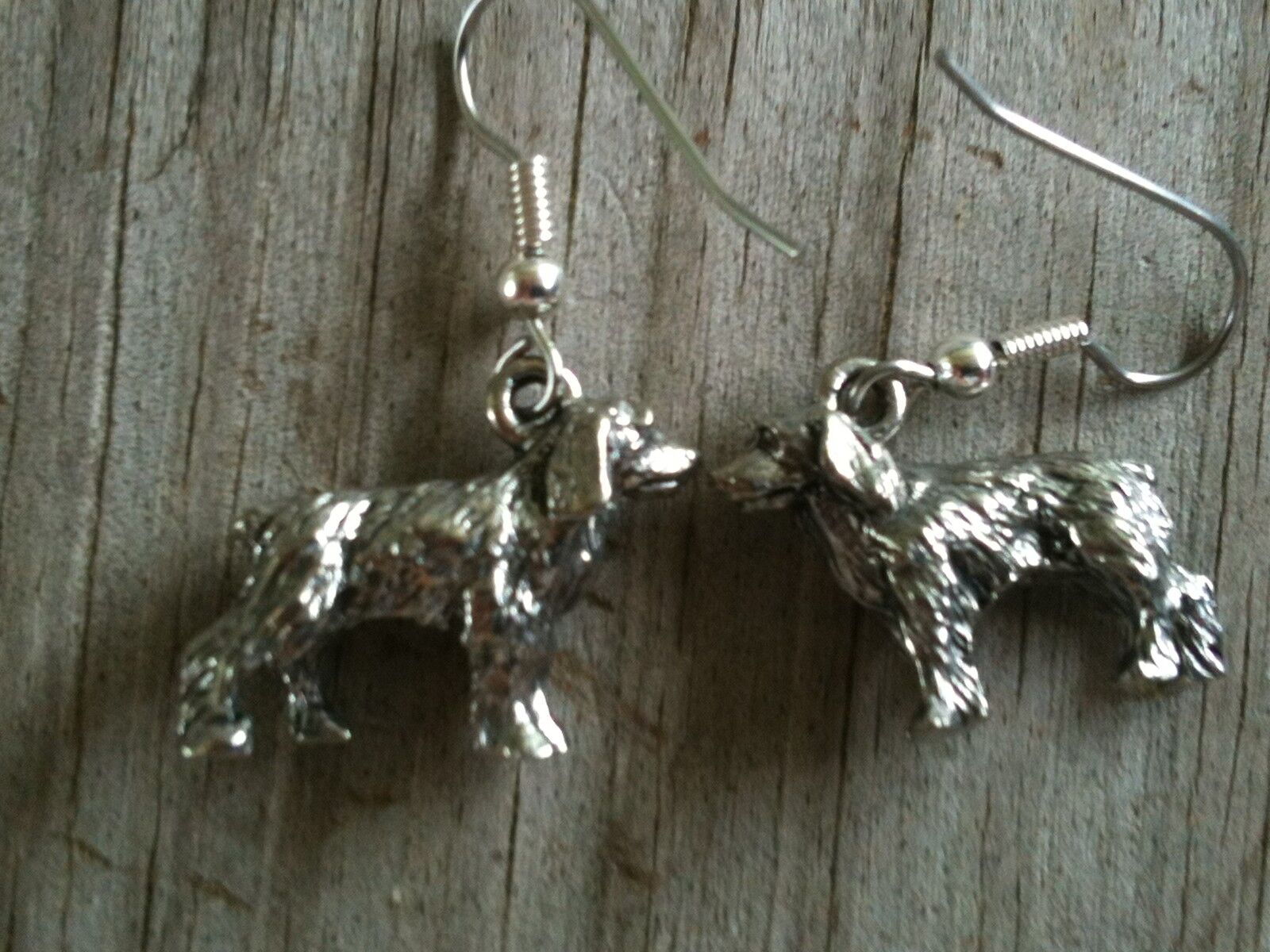 Smooth Coat Spaniel Dog Silver Plated Lead Free Pewter Earrings