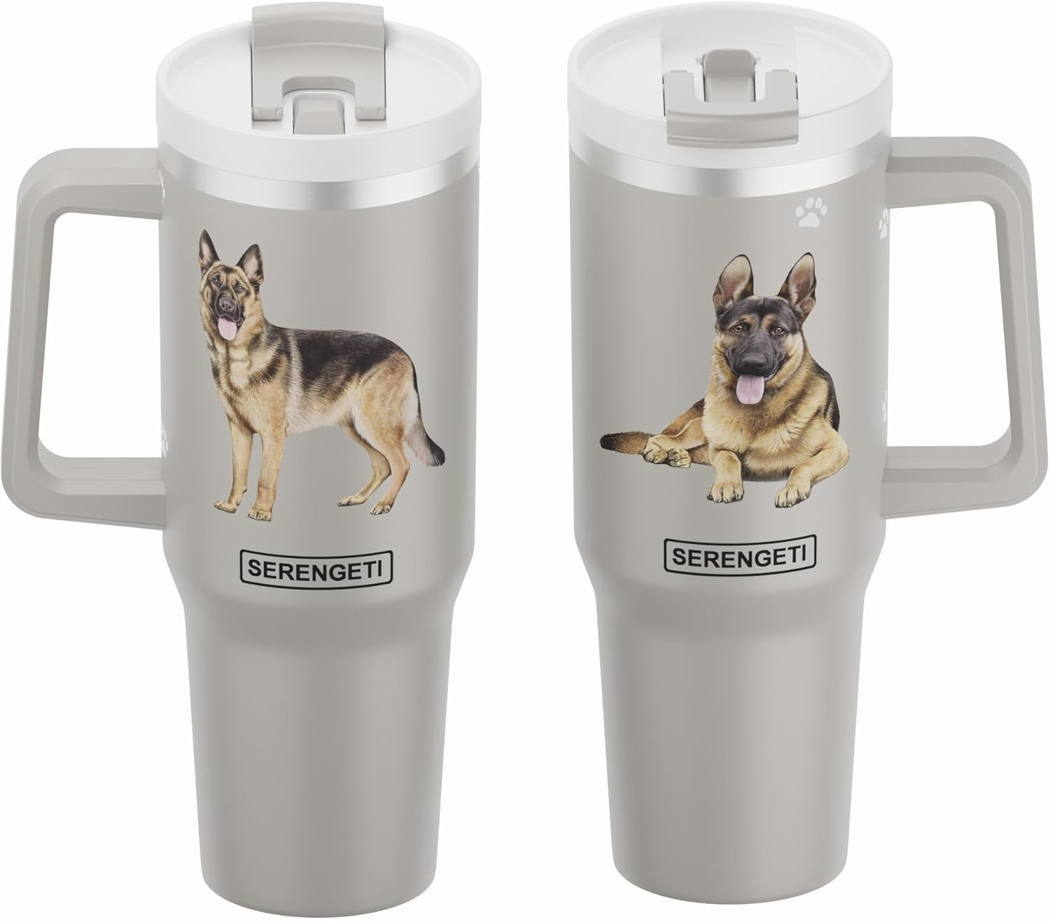 Serengeti 40 Oz German Shepherd Stainless Steel Tumbler with Handle, Straw & Lid