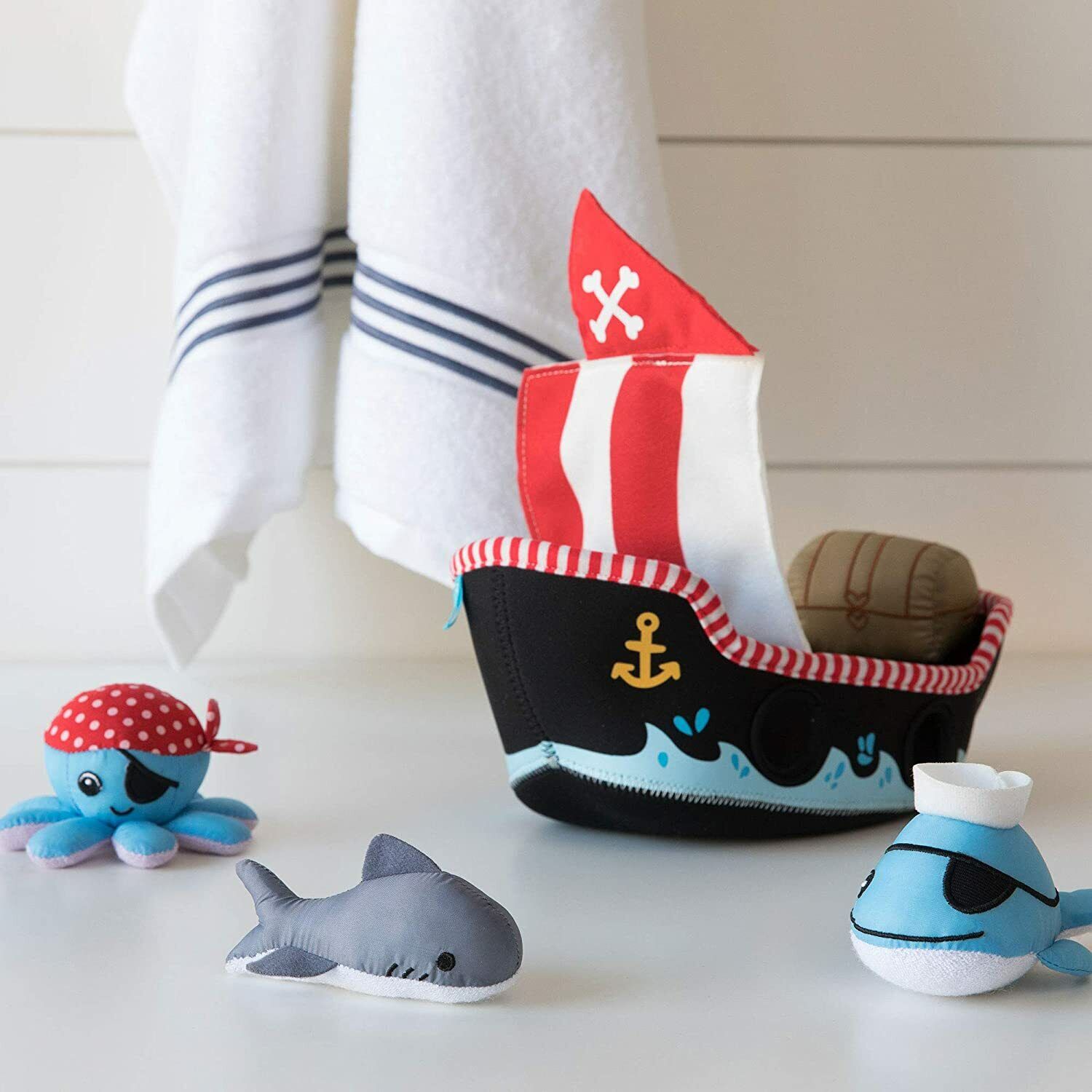 Manhattan Toy Neoprene Pirate Ship 5 Piece Floating Spill n Fill Bath Toy with