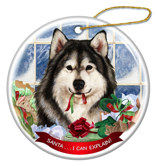 Alaskan Malamute Dog Porcelain Hanging Ornament Pet 'Santa I Can Explain!