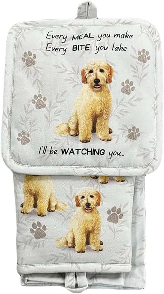 E&S Pets Goldendoodle 3 Piece Kitchen Set -  Oven Mitt, Towel, Pot Holder