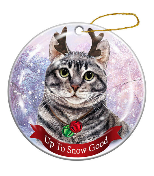 product image Holiday Pet Gifts Silver Tabby Cat Porcelain Christmas Ornament