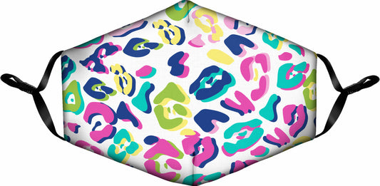 Spoontiques Fun Face Mask, Washable, Adjustable Ear Straps -Colorful Leopard