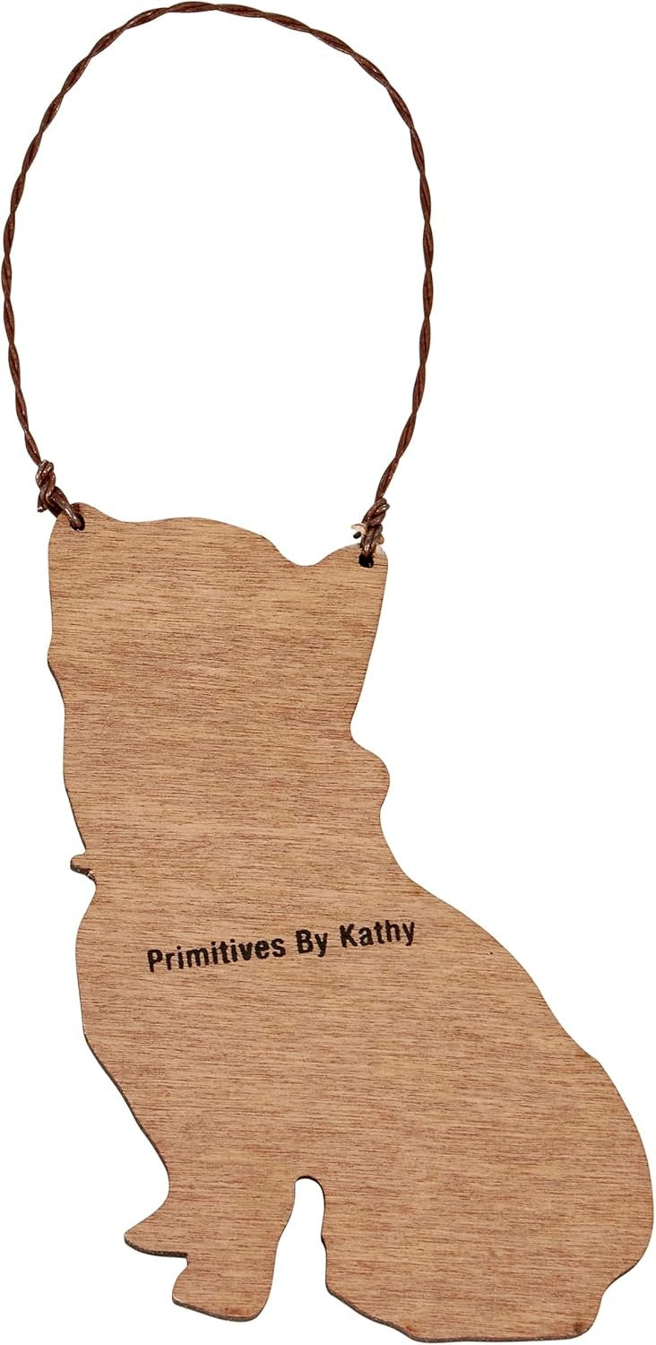 Primitives By Kathy French Bulldog with Santa Hat Wooden Christmas Ornament