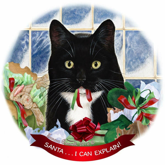 Tuxedo Cat Porcelain Hanging Ornament Pet Gift 'Santa.. I Can Explain!'