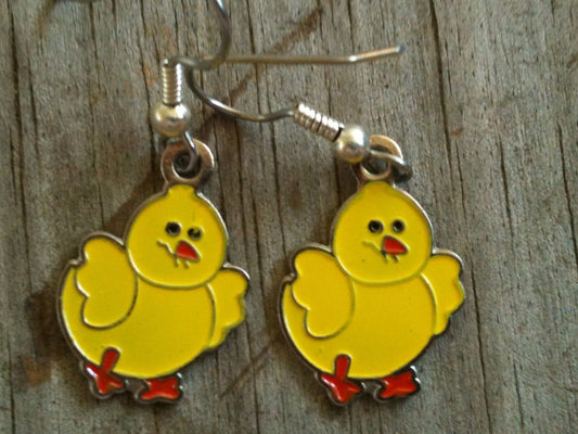 Small Yellow Chick Enameled Earrings