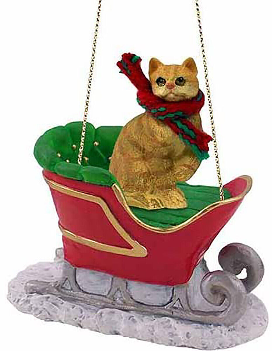 Conversation Concepts Red Shorthaired Tabby Cat Sleigh Holiday Ornament