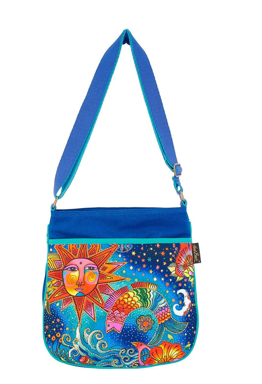 Laurel Burch Celestial Magic Sun Moon Large Crossbody Bag, 12” x 2.5” x 12.5”