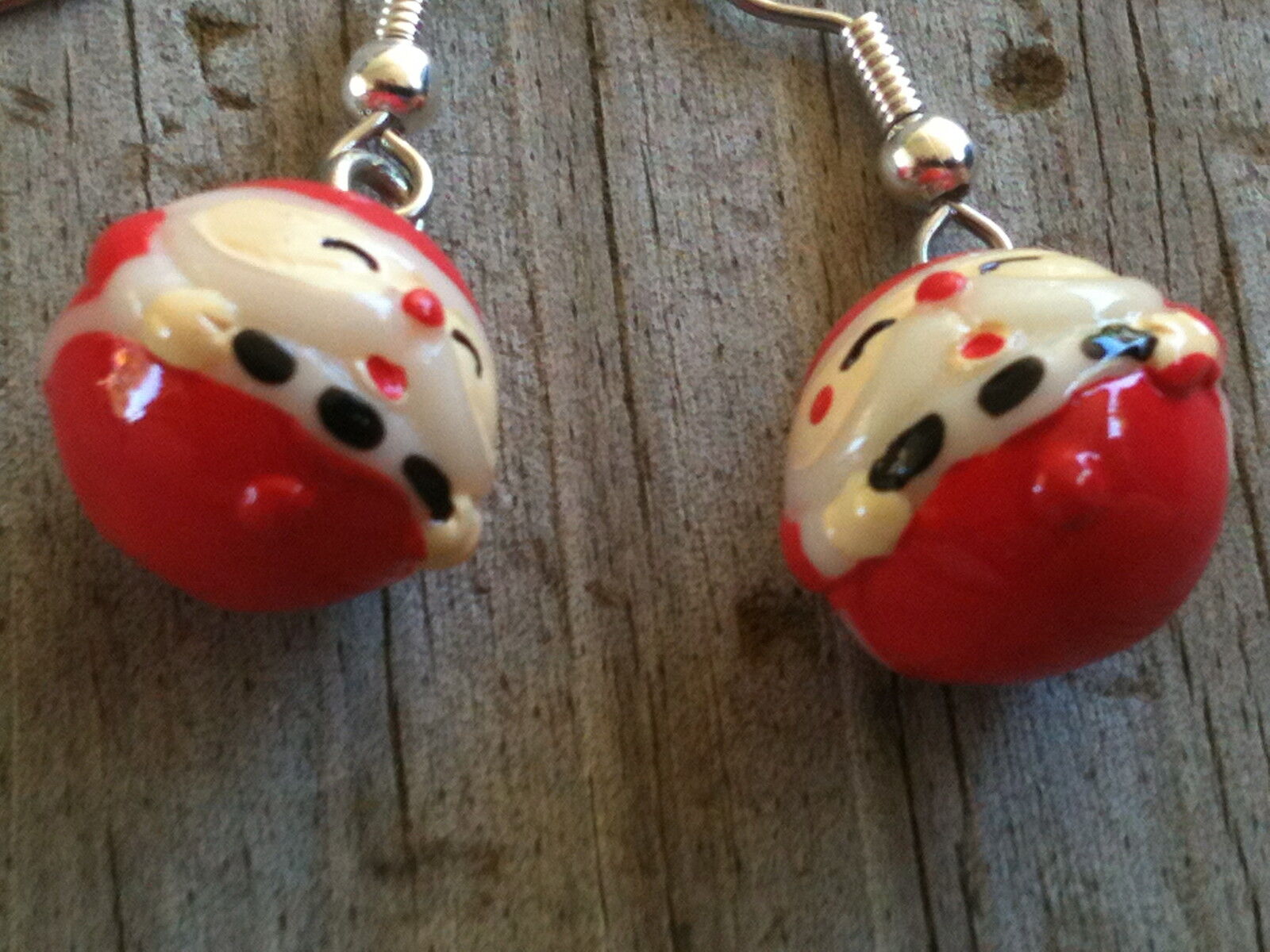 Handpainted Polyresin Roly Poly Santa Claus Christmas Earrings