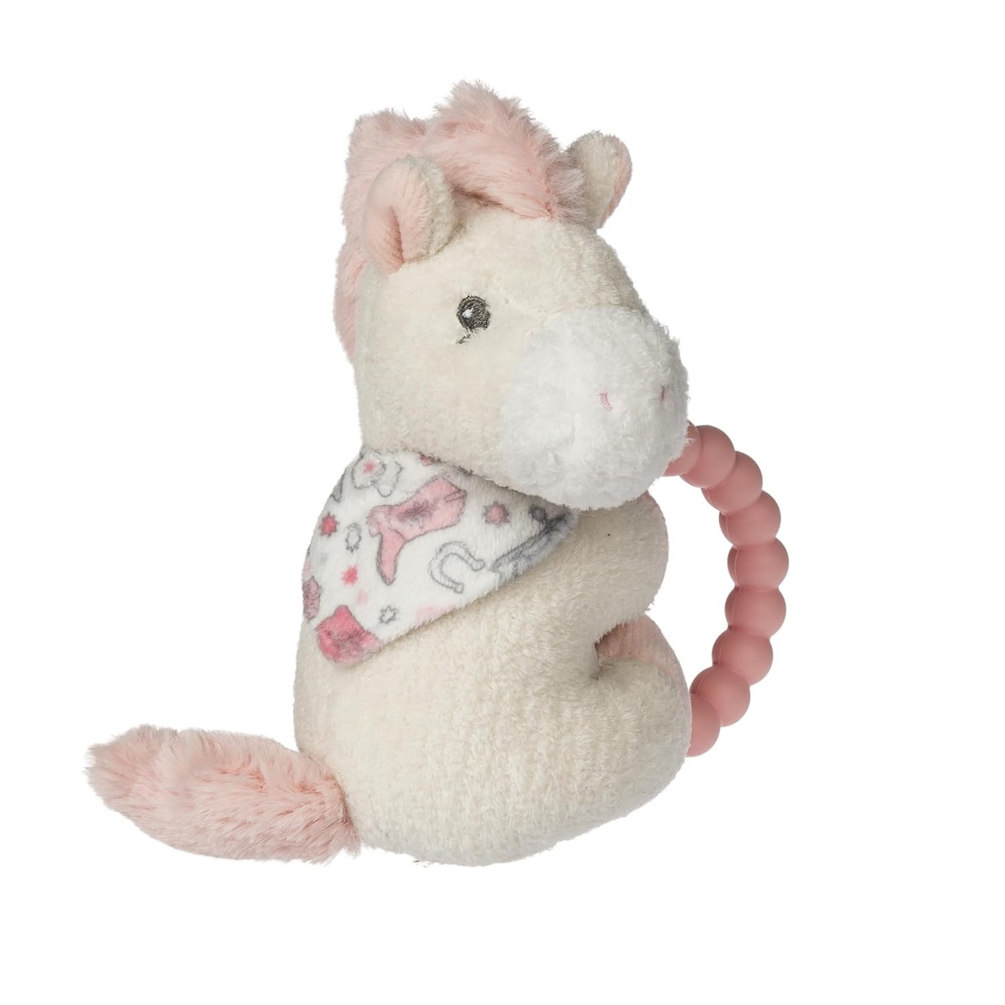 Mary Meyer Soft Baby Rattle with Teether Ring, 6-Inches, Cream Giddy Up Pony