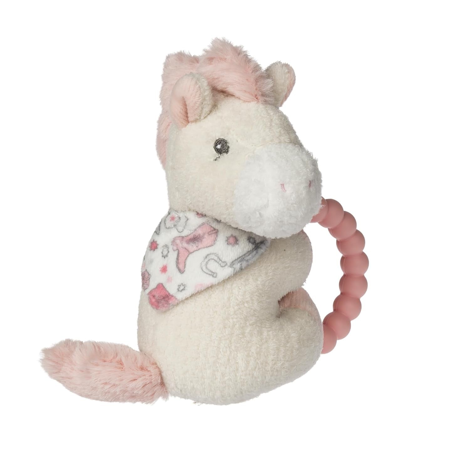 Mary Meyer Soft Baby Rattle with Teether Ring, 6-Inches, Cream Giddy Up Pony