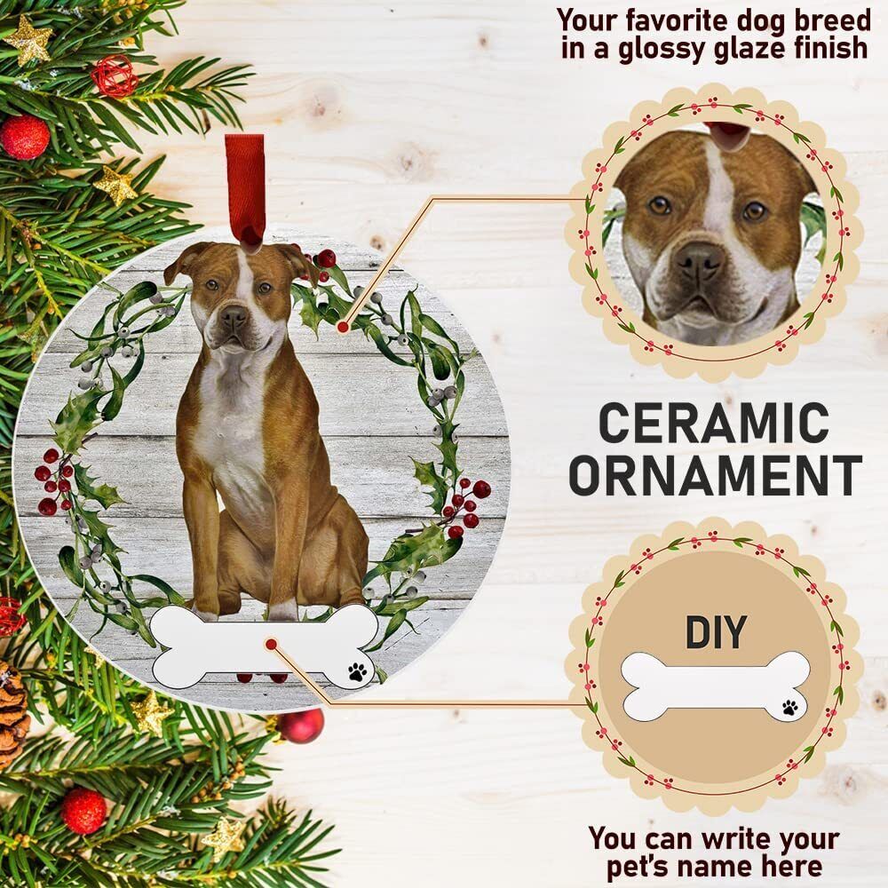 Pit Bull Ornament - E&S Pets, DIY Personalizable, Ceramic Round Ornament