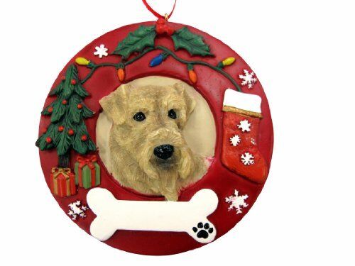 E&S Pets Airedale Terrier Christmas Ornament Wreath Shaped Easily Personalized