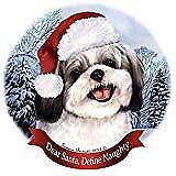 Holiday Pet Gifts Silver/White Shih Tzu Santa Hat Dog Porcelain Ornament