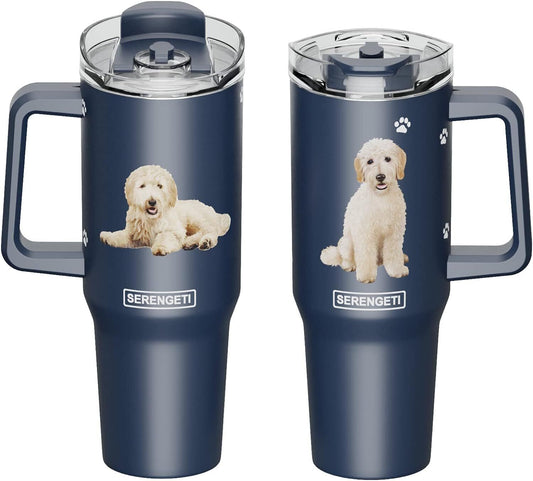 Serengeti 40 Oz Goldendoodle Dog Stainless Steel Tumbler w Handle, Straw & Lid