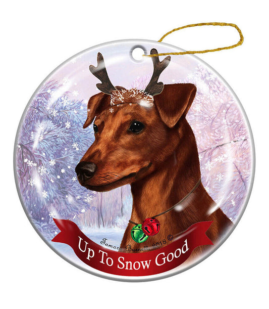 Holiday Pet Gifts Min Pin Red Uncropped Dog Porcelain Christmas Ornament