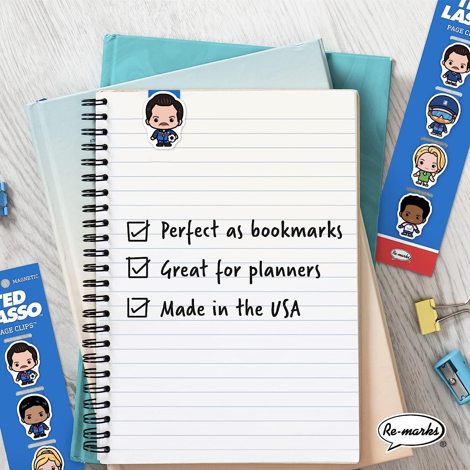 Re-marks Ted Lasso Illustrated Magnetic Page Clips, 2 packs, Set of 8 Bookmarks