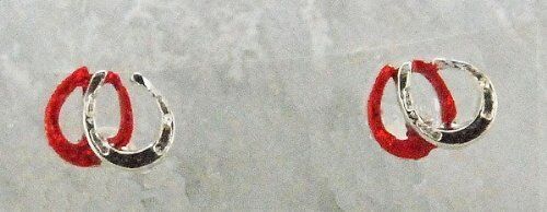 Finishing Touch 2-Tone Double Horseshoe Small Glitter Earrings, Red