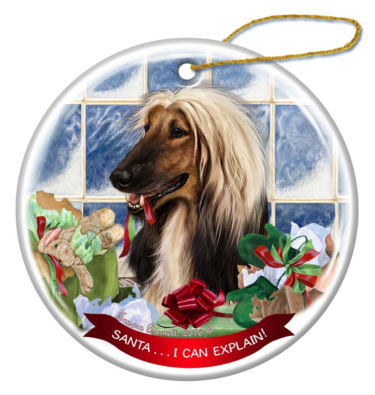 Afghan Dog Porcelain Hanging Ornament Pet Gift 'Santa.. I Can Explain!'