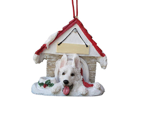 White German Shepherd Doghouse Ornament Hand Painted Easily Personalized