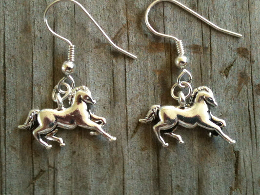 Small Running Horse Rhodium Plated Earrings