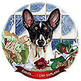 Toy Fox Terrier Black Tri Dog Porcelain Ornament 'Santa. I Can Explain!'