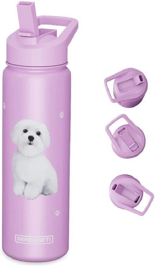E&S Pets Stainless Steel Water Bottle 24 Oz, Spill Proof (Maltese)