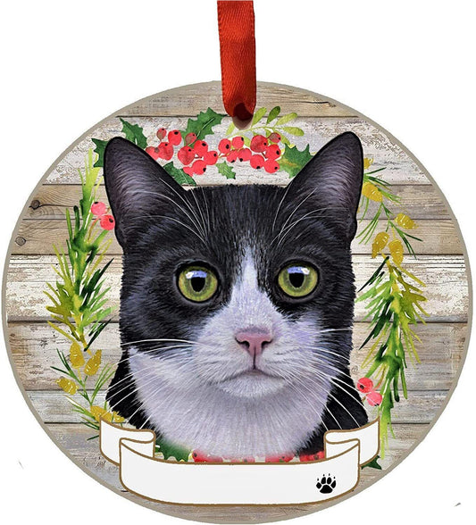 Tuxedo Cat Ornament - E&S Pets - DIY Personalizable, Ceramic Round Ornament