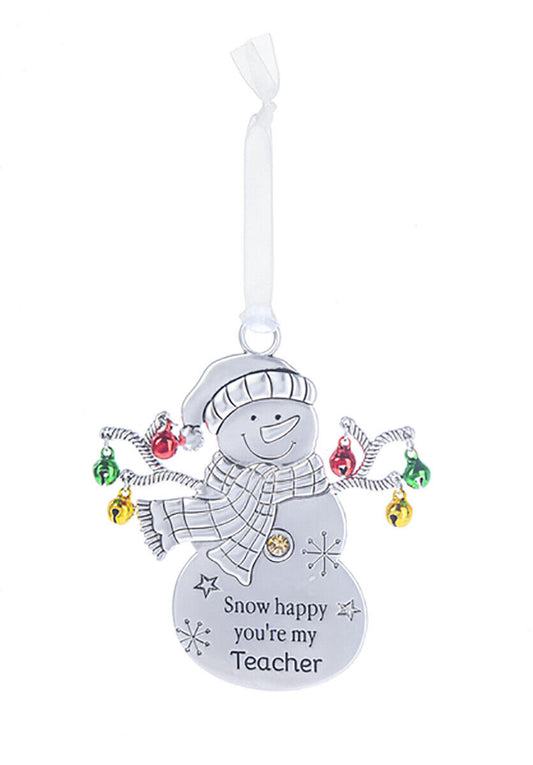 Ganz Snowman with Bells Ornament - Snow happy you're my Teacher