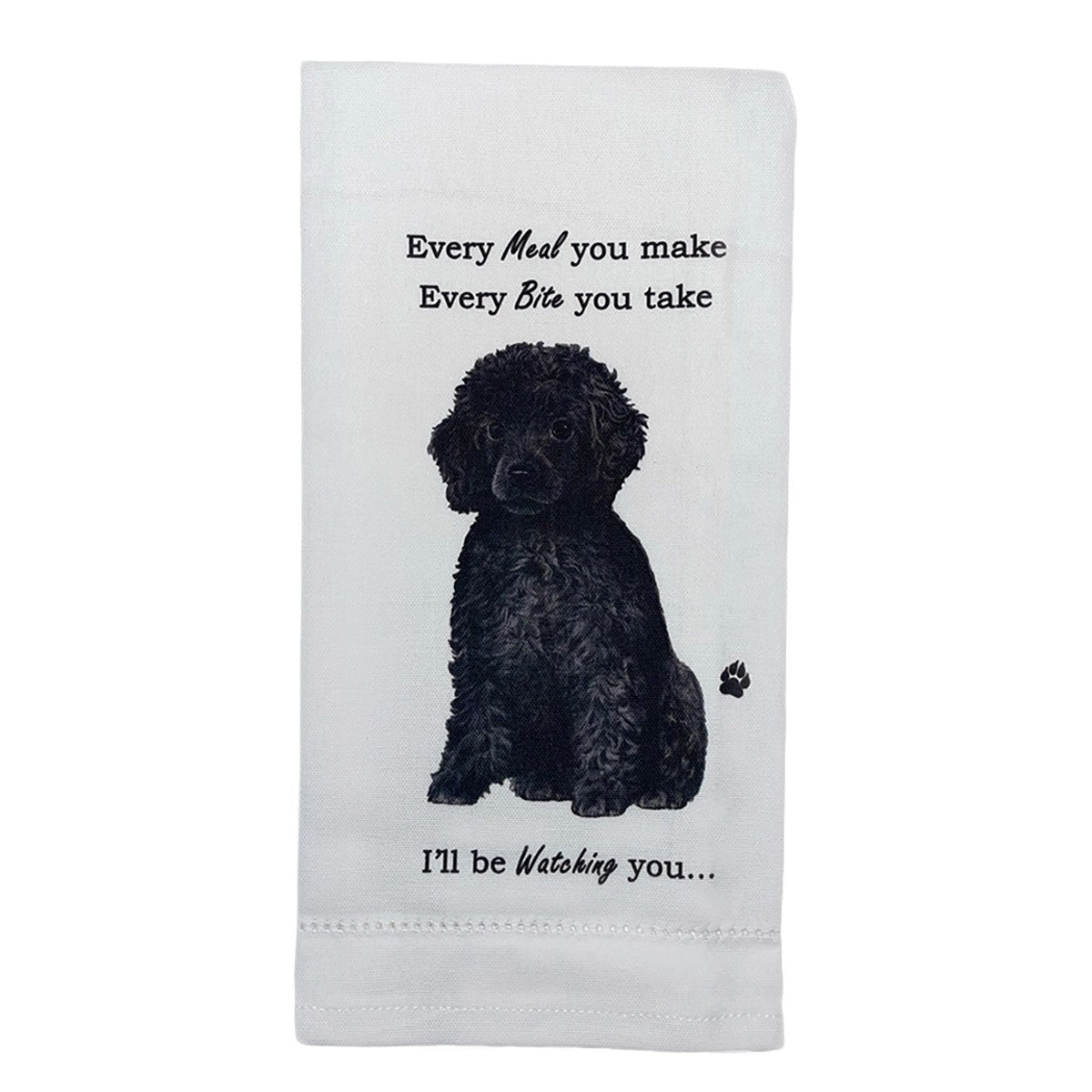 E&S Pets 711-29 Black Poodle Dog Kitchen Towel, Off-white