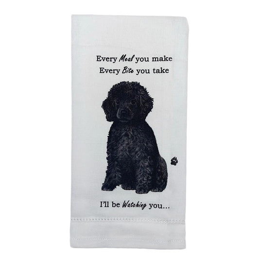 E&S Pets 711-29 Black Poodle Dog Kitchen Towel, Off-white