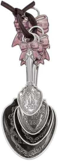 Ganz 4-Piece Set - Colorful Measuring Spoons with Pink Bows, 5.25 inches