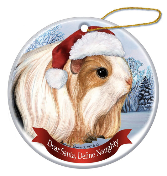 Holiday Pet Gifts Silkie Guinea Pig Santa Hat Porcelain Christmas Tree Ornament