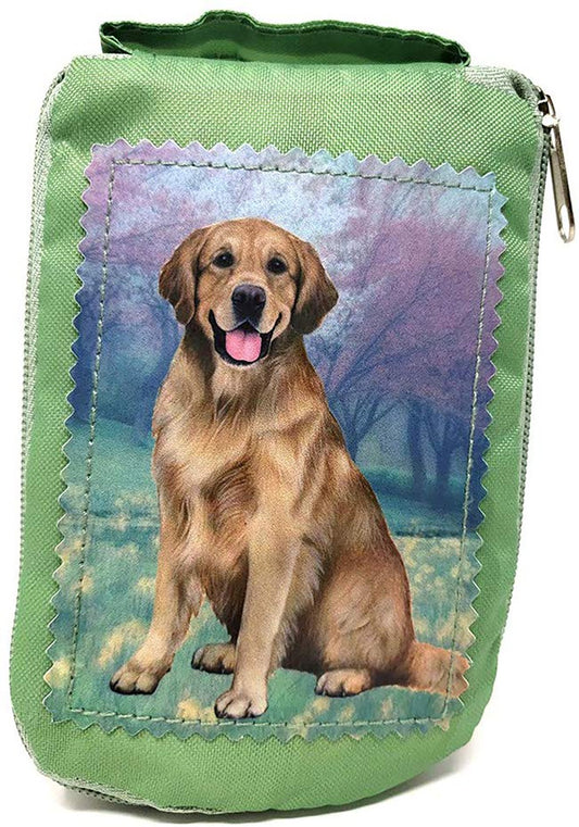Golden Retriever Sitting Foldable Tote Bag - Waterproof - Zippered Market Tote