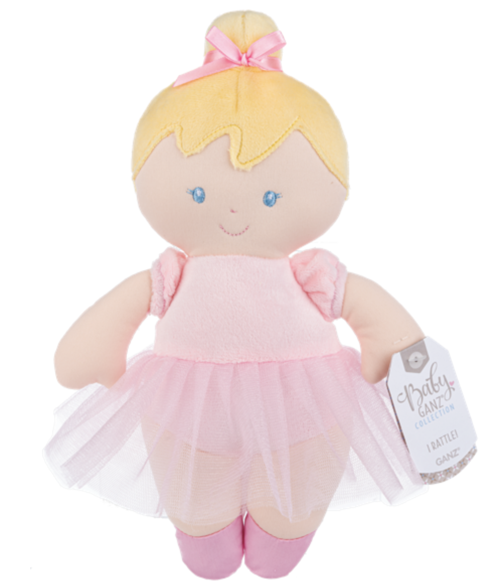 Ganz Blond Hair Ballerina Baby Doll Plush Stuffed Toy with Soft Rattle, 9"