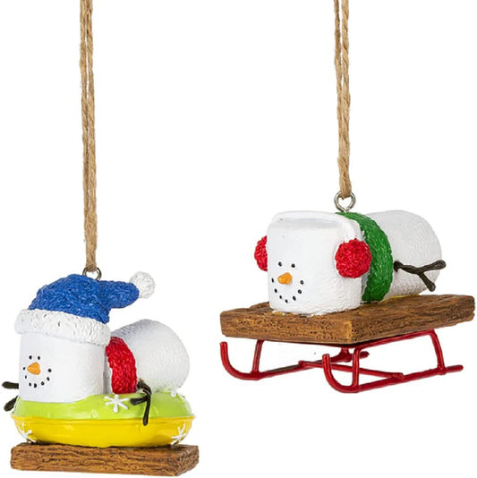 Ganz S'mores Sledding & Tubing Christmas Ornaments, Polyresin, 2.25", Set of 2