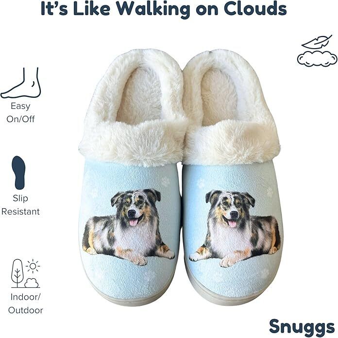 E&S Pets Australian Shepherd Snugg Slippers for Pet Lovers -  Memory Foam, L/XL