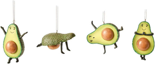 Ganz MX179426 Avocado Yoga Ornaments - Guacin' Around, Set of 4, 3.75 Inches