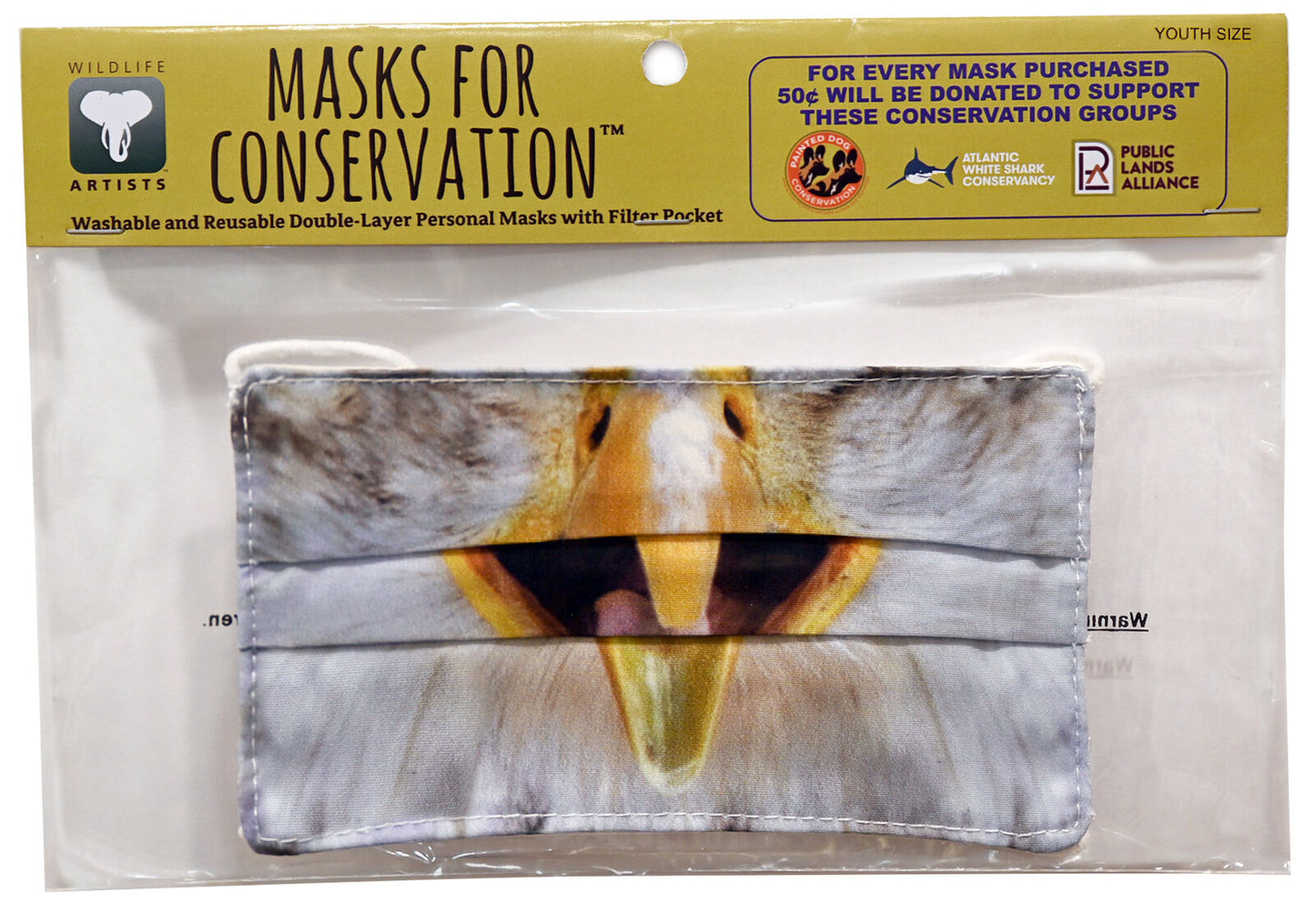 Wildlife Artists Fun Youth Animal Face Masks, Washable, Reusable - Eagle