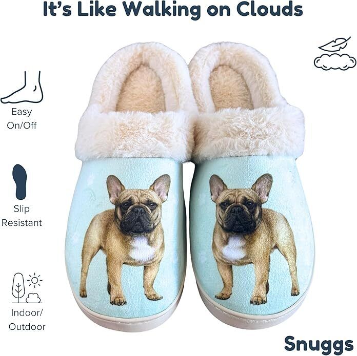 E&S Pets French Bulldog Snugg Slippers for Pet Lovers - Fuzzy Memory Foam, L/XL