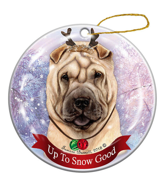 Holiday Pet Cream Shar Pei Reindeer Dog Porcelain Christmas Ornament