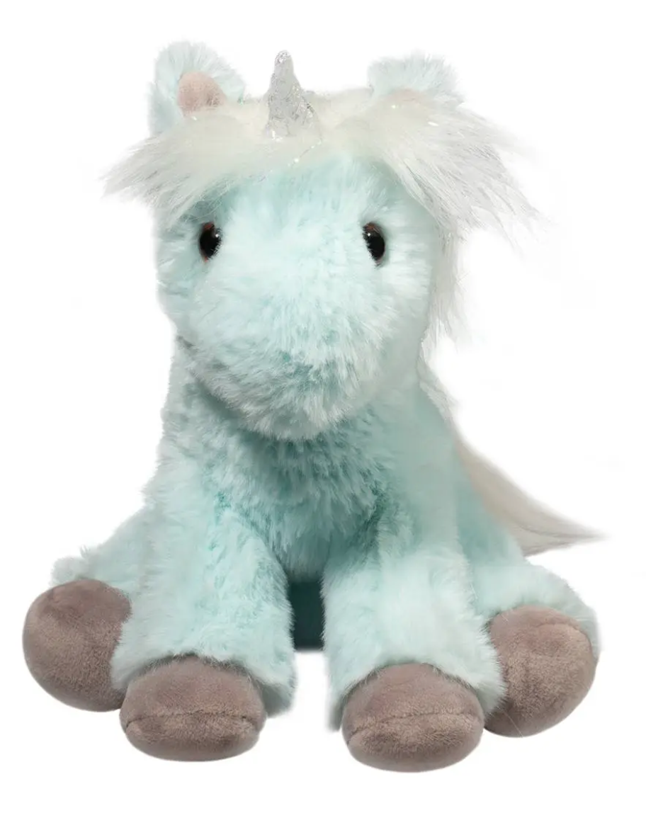 Douglas Mini Bonnie Soft Ice Blue Unicorn Plush Stuffed Animal, 6" sitting