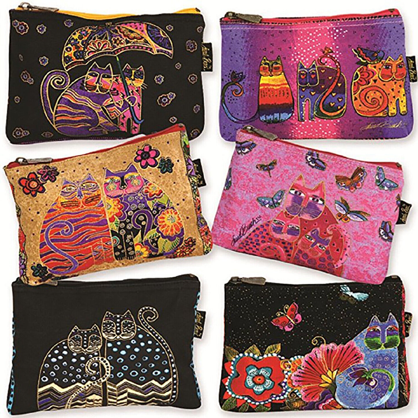 Laurel Burch Feline Cats Minis Cosmetic Bag (Black/Black F)