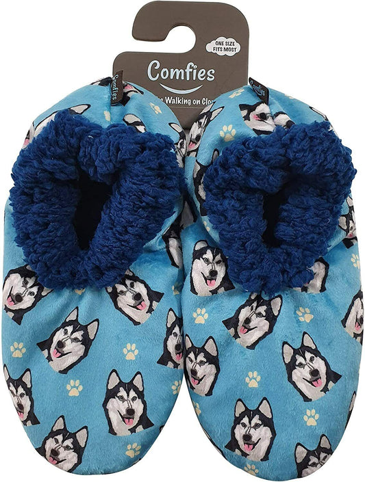 Comfies Womens Husky Dog Slippers - Sherpa Lined Animal Print Booties