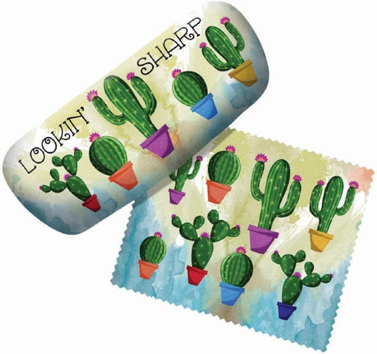 Padded Eyeglass Case with Matching Lens Cloth (Cactus) Lookin' Sharp