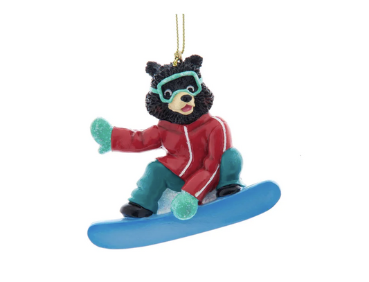 Kurt Adler Winter Bear on a Snowboard Christmas Tree Ornament - 3" Resin