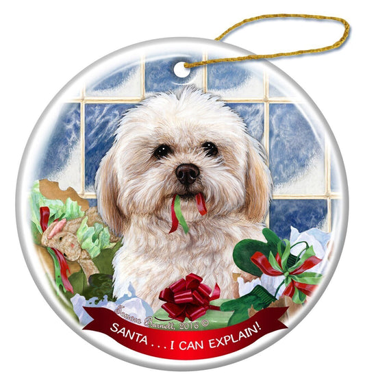 Shihpoo Dog Porcelain Hanging Ornament Pet Gift 'Santa.. I Can Explain!'
